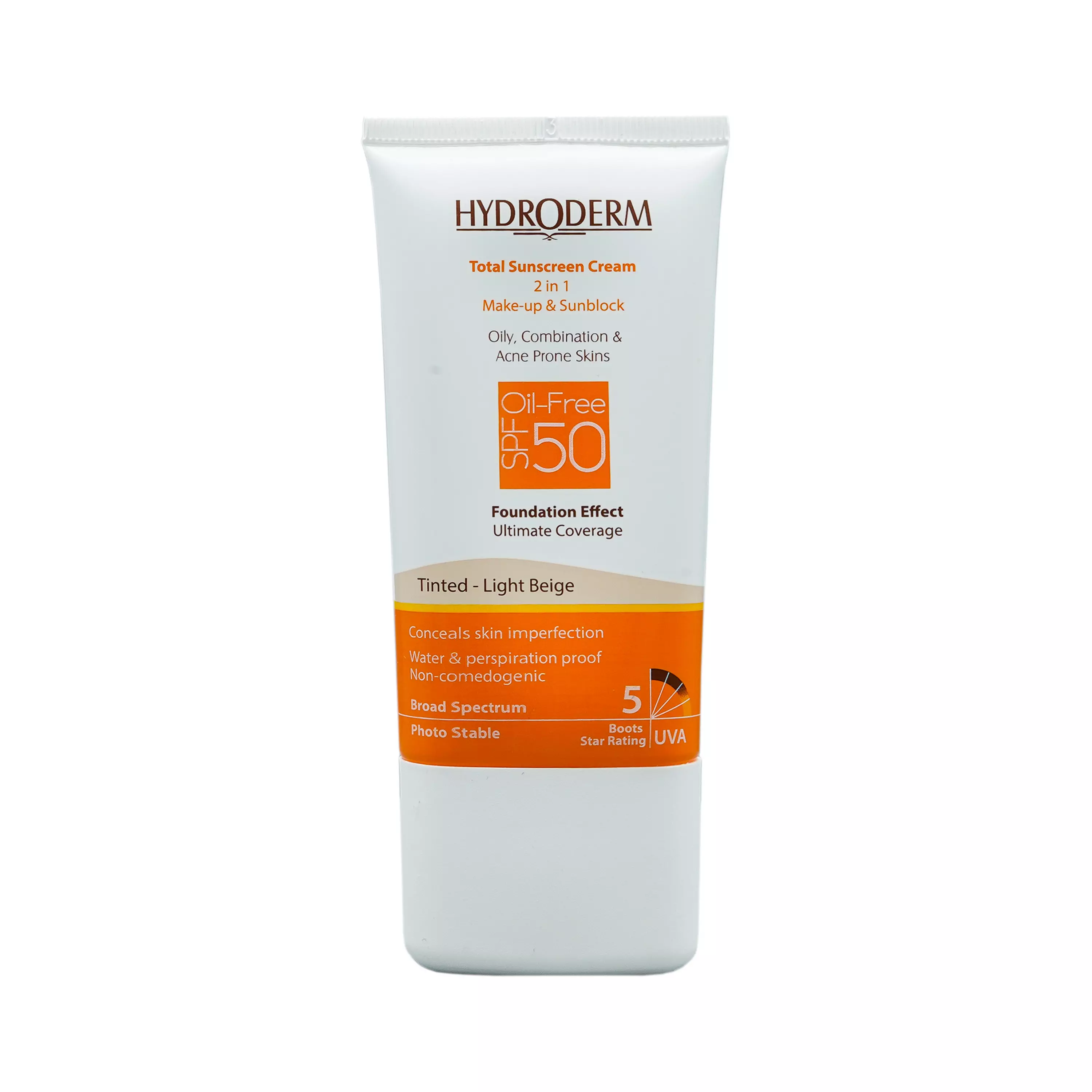 کرم ضد آفتاب کرم پودری SPF50 فاقد چربی بژ روشن هیدرودرم